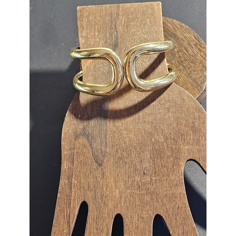 Calvin Klein Gold Tone Sculptural Double Loop Hinged Cuff Bracelet Signed CN